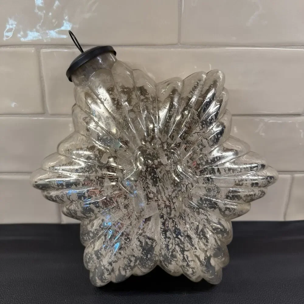 2 Large 10” Vintage Hand Blown Molded Mercury Glass Kugel Star Ornaments